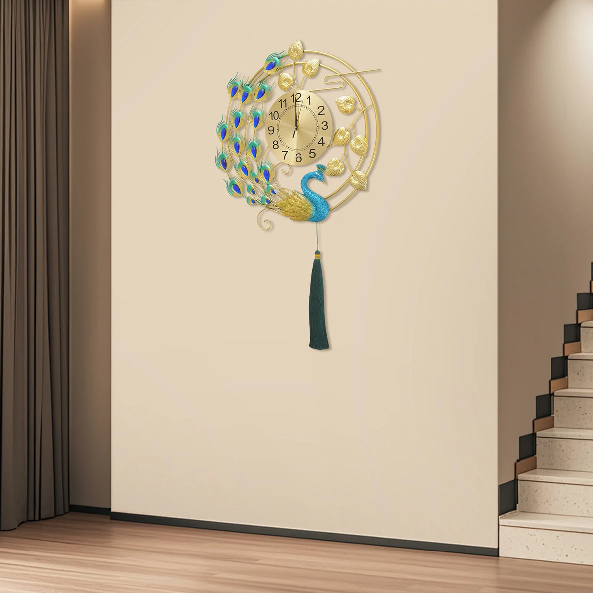 Decorative Peacock Wall Clock With Silent Quartz Movement For Home