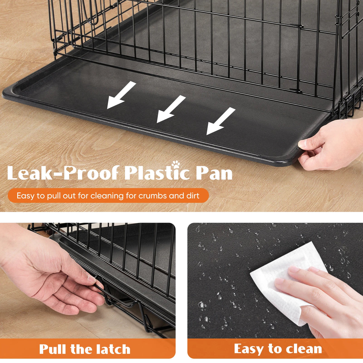 JHK Folding Metal Wire Dog Crate With Leak-Proof Pan