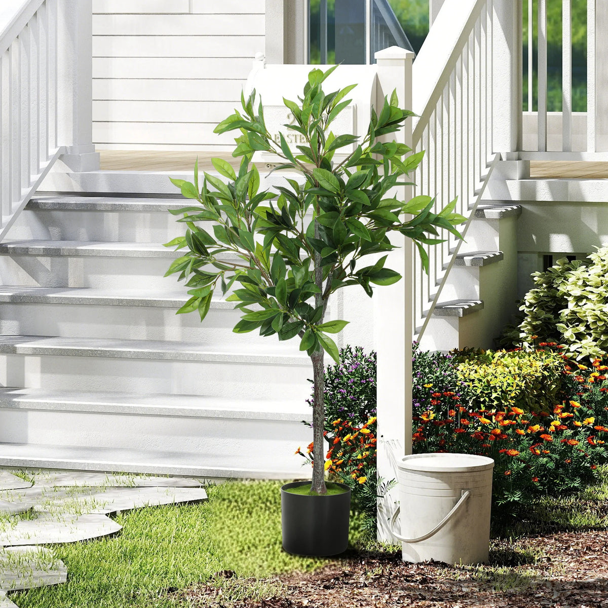 Realistic Artificial Laurel Tree Potted Faux Plant Home Office Decor