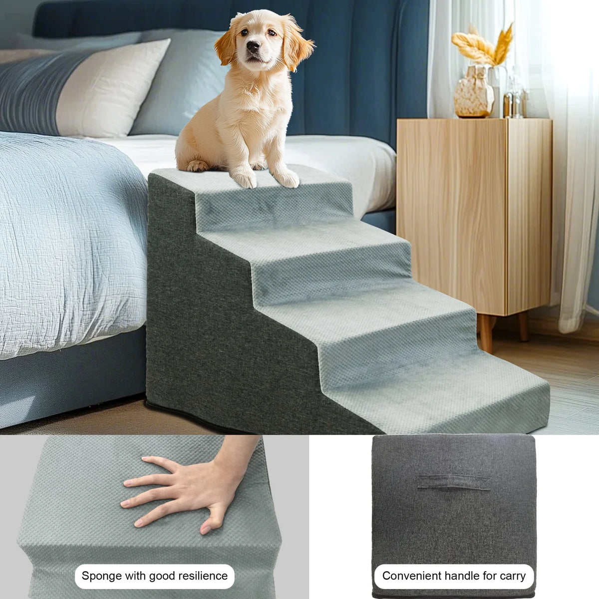 Foam Dog Stairs for Beds and Sofas with Washable Cover