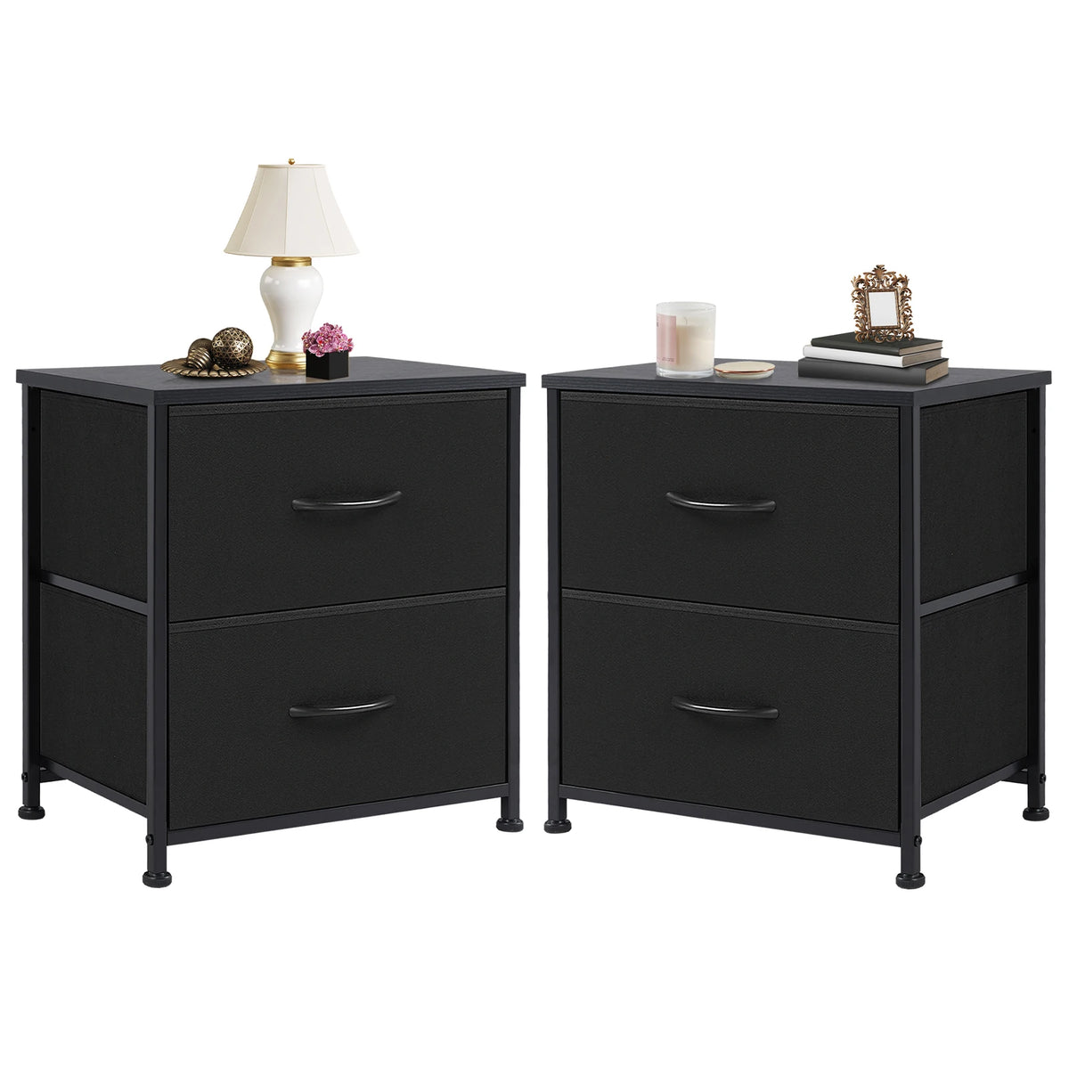 JHK Modern Nightstand With Two Fabric Drawers Storage Cabinet