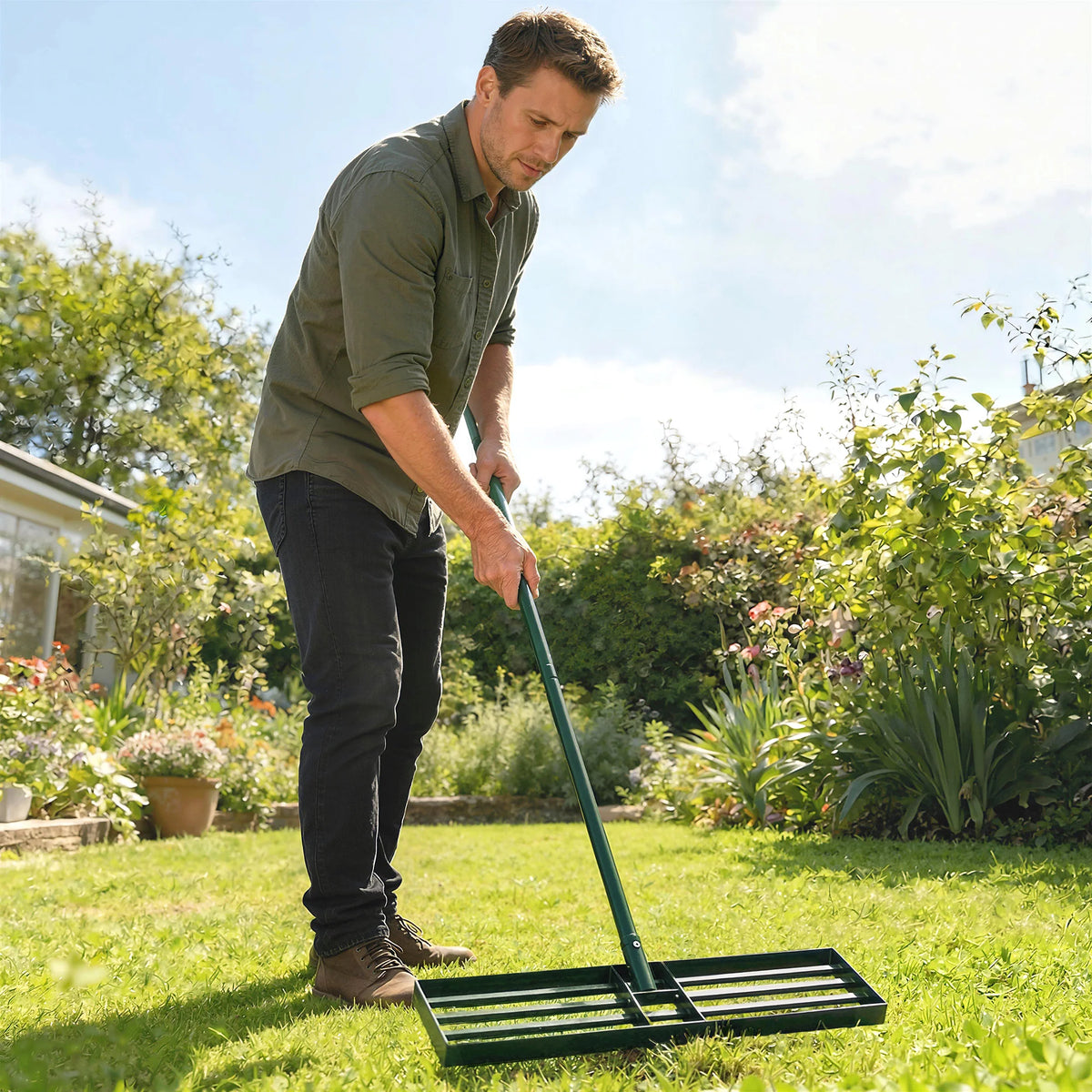 Outsunny Lawn Leveling Rake for Garden and Yard Care
