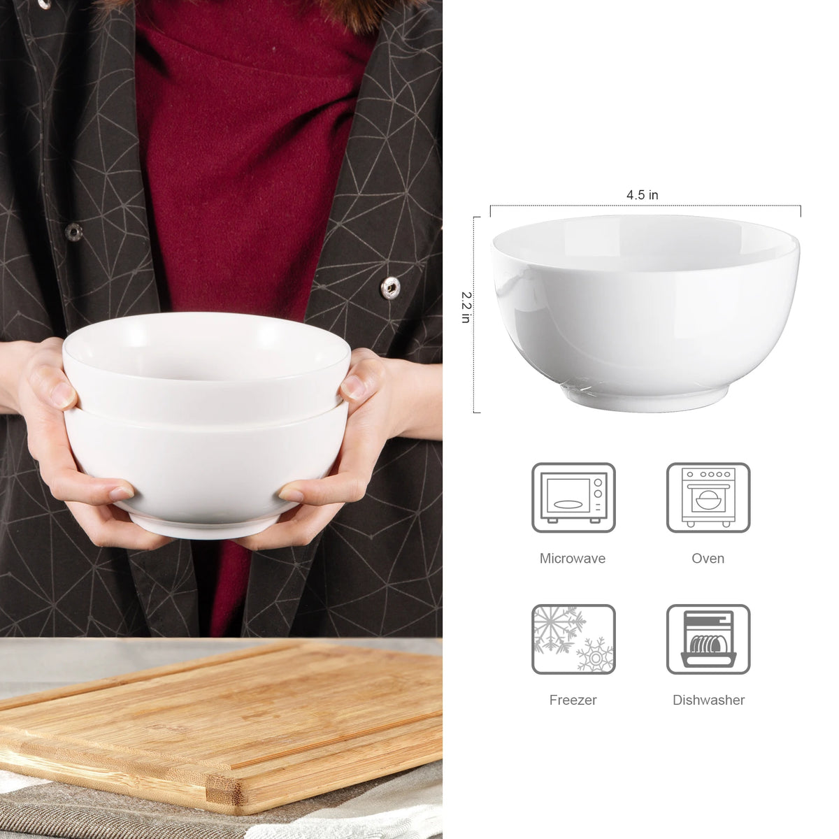 Premium Porcelain Bowls Set For Cereal Soup Salad Microwave Safe