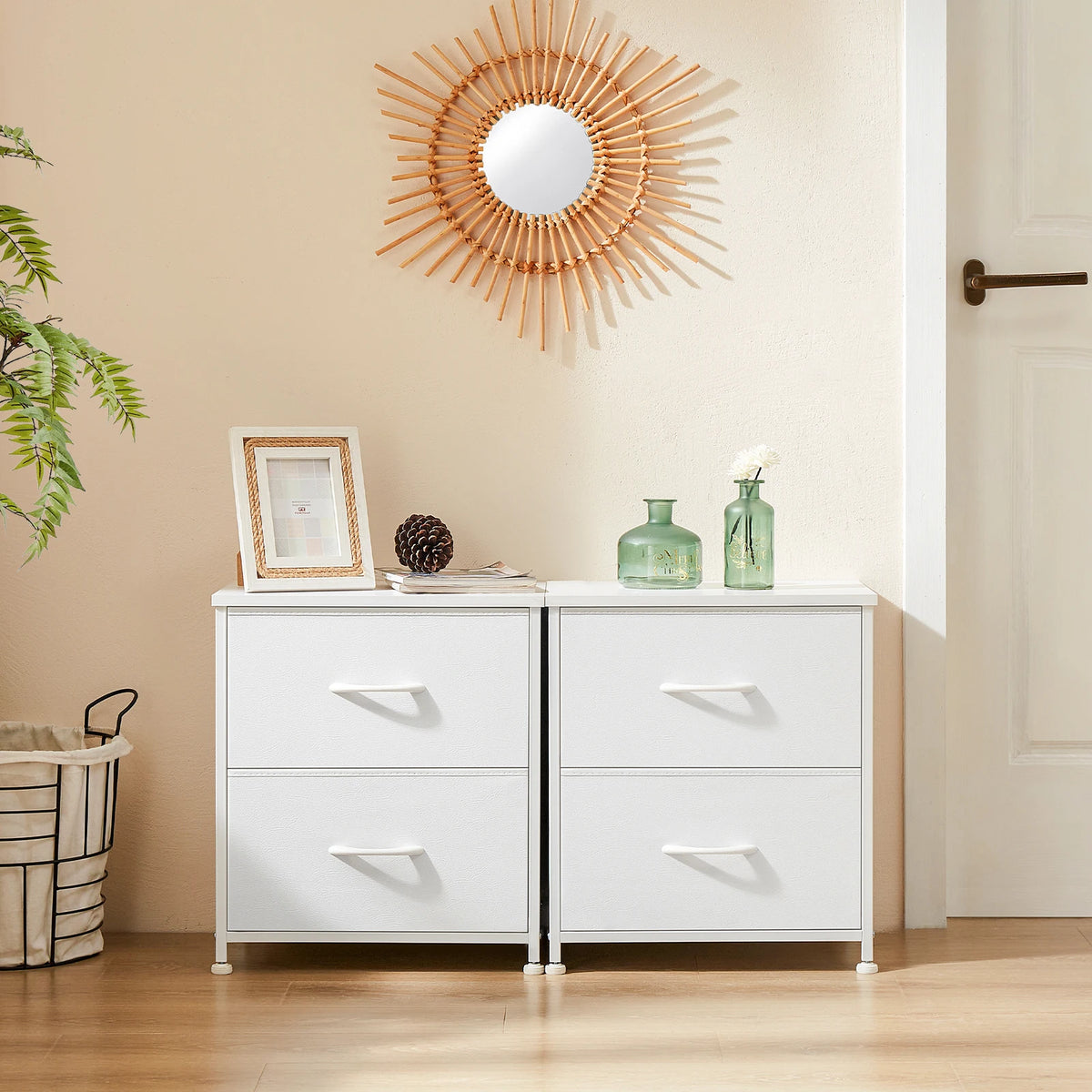 JHK Modern Nightstand With Two Fabric Drawers Storage Cabinet