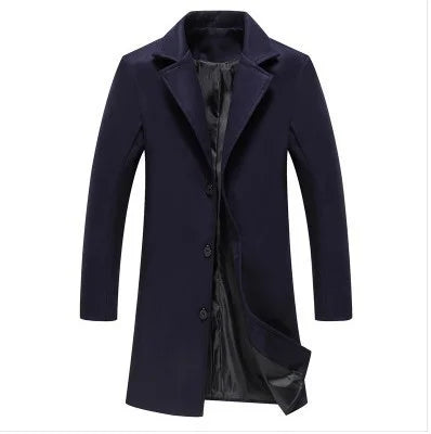 2025 New Men's Trench Coat Wool Blend Overcoat Autumn Winter Fashion Slim Fit Long Coat Business Casual Outerwear Windbreaker