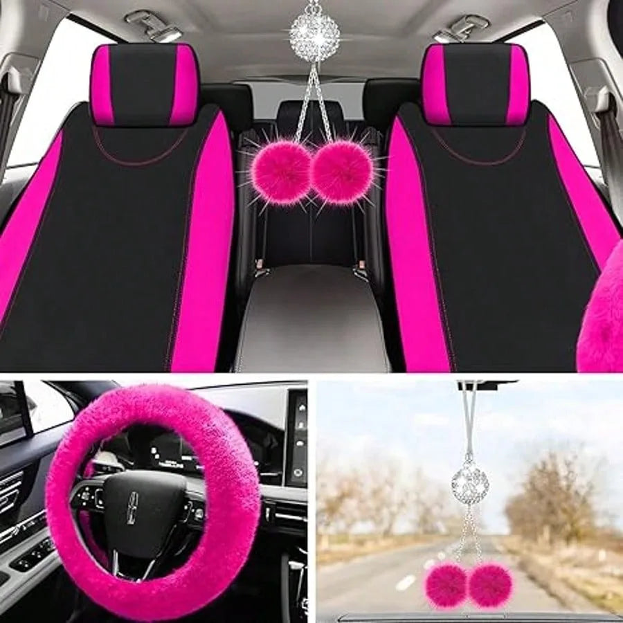 Universal Car Seat Cover Set With Fluffy Fleece Accessories