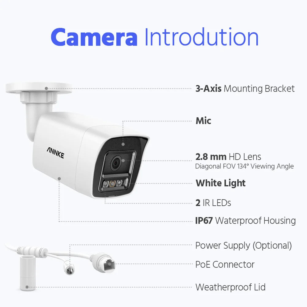 ANNKE C1200 12MP PoE Security Camera H.265+ 2.8MM 134° Wide angle outdoor camera IP67 Audio Color Night Vision cameras for home security
