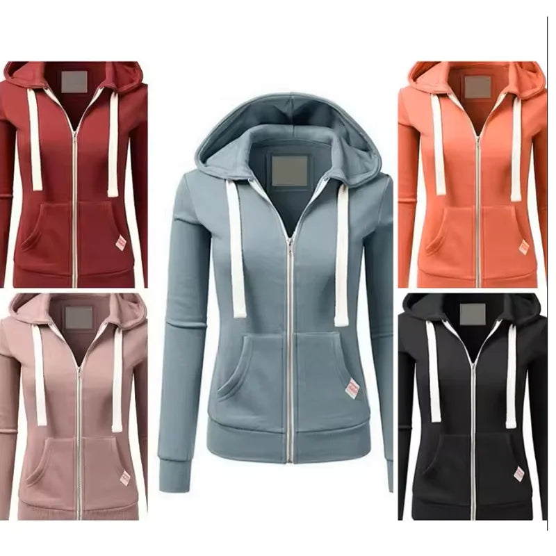 Women's Fashion Sports Knit Hoodie With Drawstring Pocket