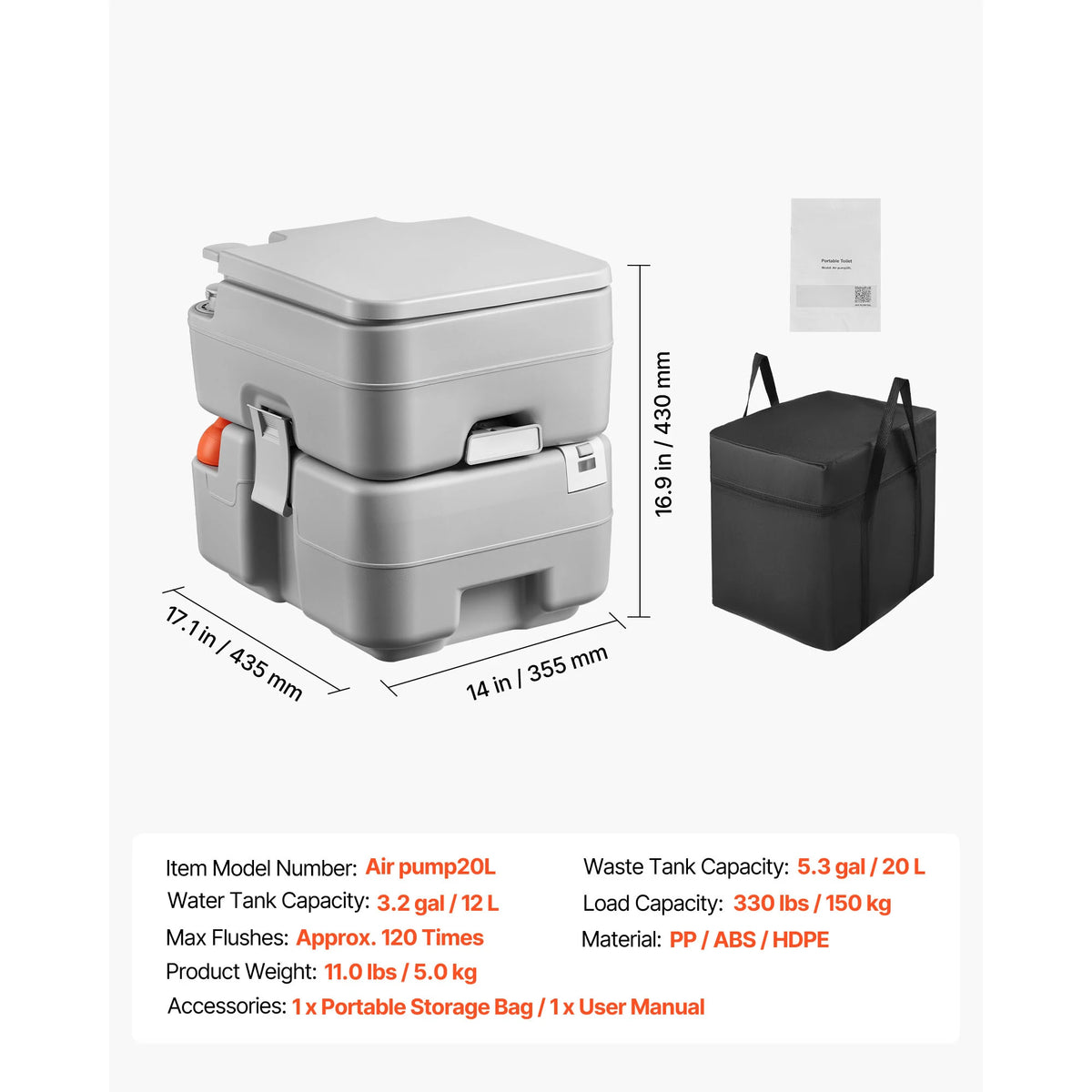 SucceBuy Portable Toilet 5.3/7.9 Gallon Detachable Waste Tank Outdoor Travel Potty with Level Indicator Carry Bag for RV Travel