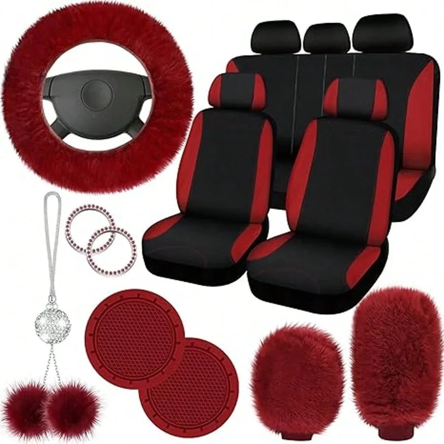 Universal Car Seat Cover Set With Fluffy Fleece Accessories