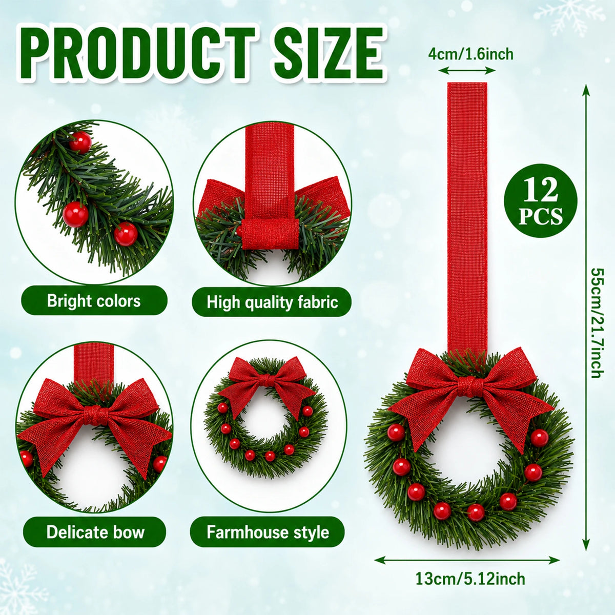 HiMISS Christmas Wreaths With Pine Berry Bows For Holiday Decor