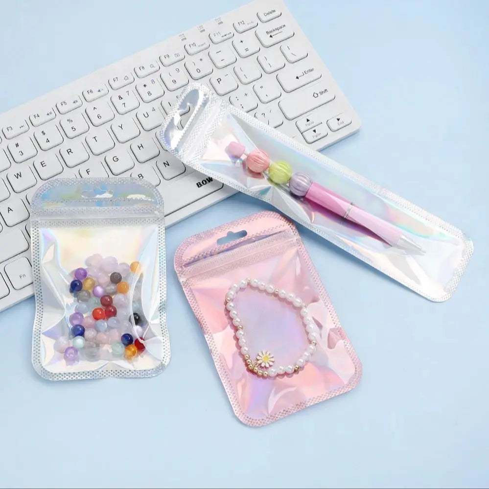 Iridescent Self Sealing Jewelry Pouches Resealable Zip Lock Bags