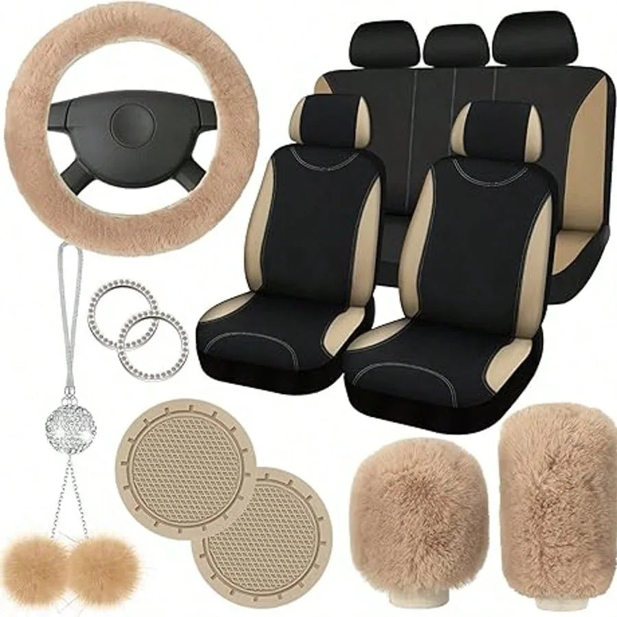 Universal Car Seat Cover Set With Fluffy Fleece Accessories