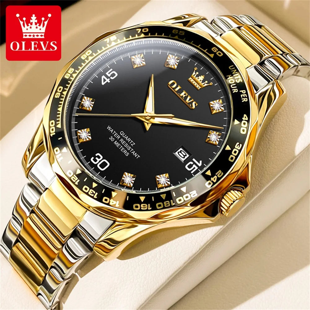 Olevs 9988 Men Quartz Watch Luxury Stainless Steel Waterproof