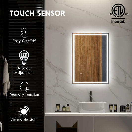 32" X 24'' Led Illuminated Bathroom Mirror, Wall Mounted Vanity Mirror with Dimmable Memory Touch, Waterproof, Silver