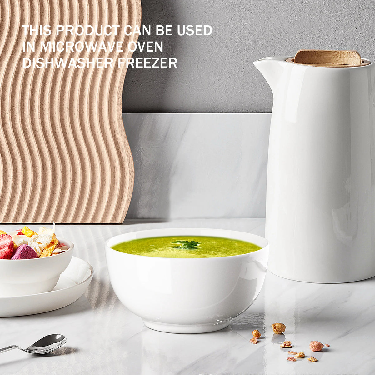 Premium Porcelain Bowls Set For Cereal Soup Salad Microwave Safe