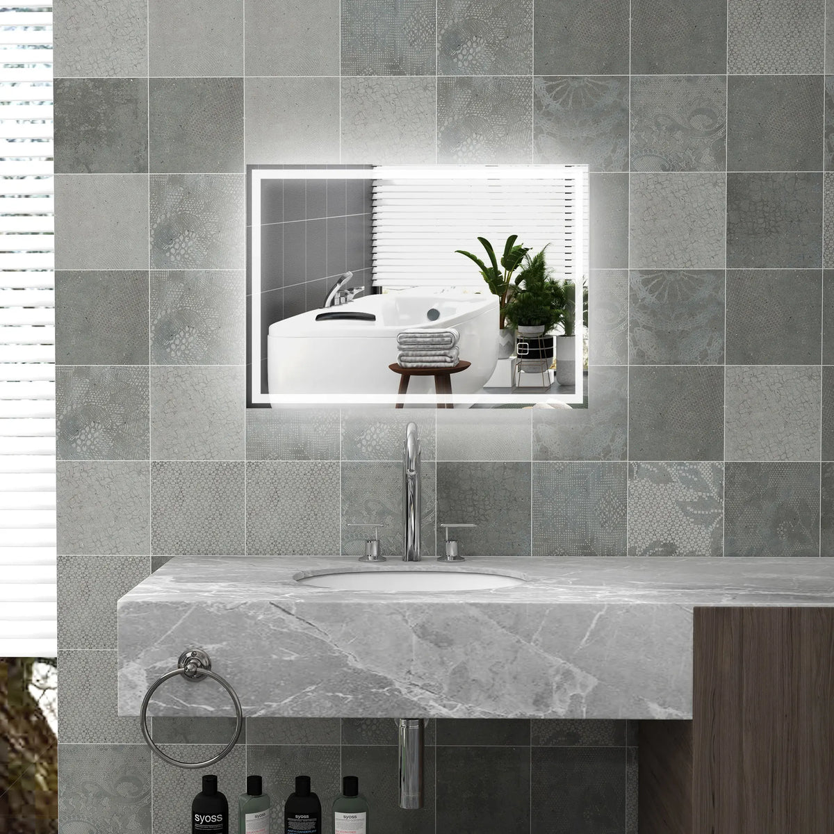 32" X 24'' Led Illuminated Bathroom Mirror, Wall Mounted Vanity Mirror with Dimmable Memory Touch, Waterproof, Silver