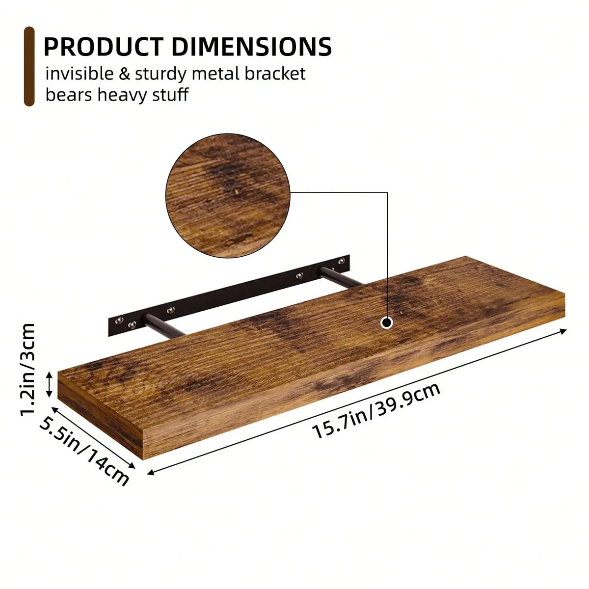 6-Pack 15.8 Inch Wood Floating Shelves, Farmhouse Wall Mounted Display Shelf Set, Rustic Storage Rack for Bathroom, Bedroom, Kitchen, Living Room Decor