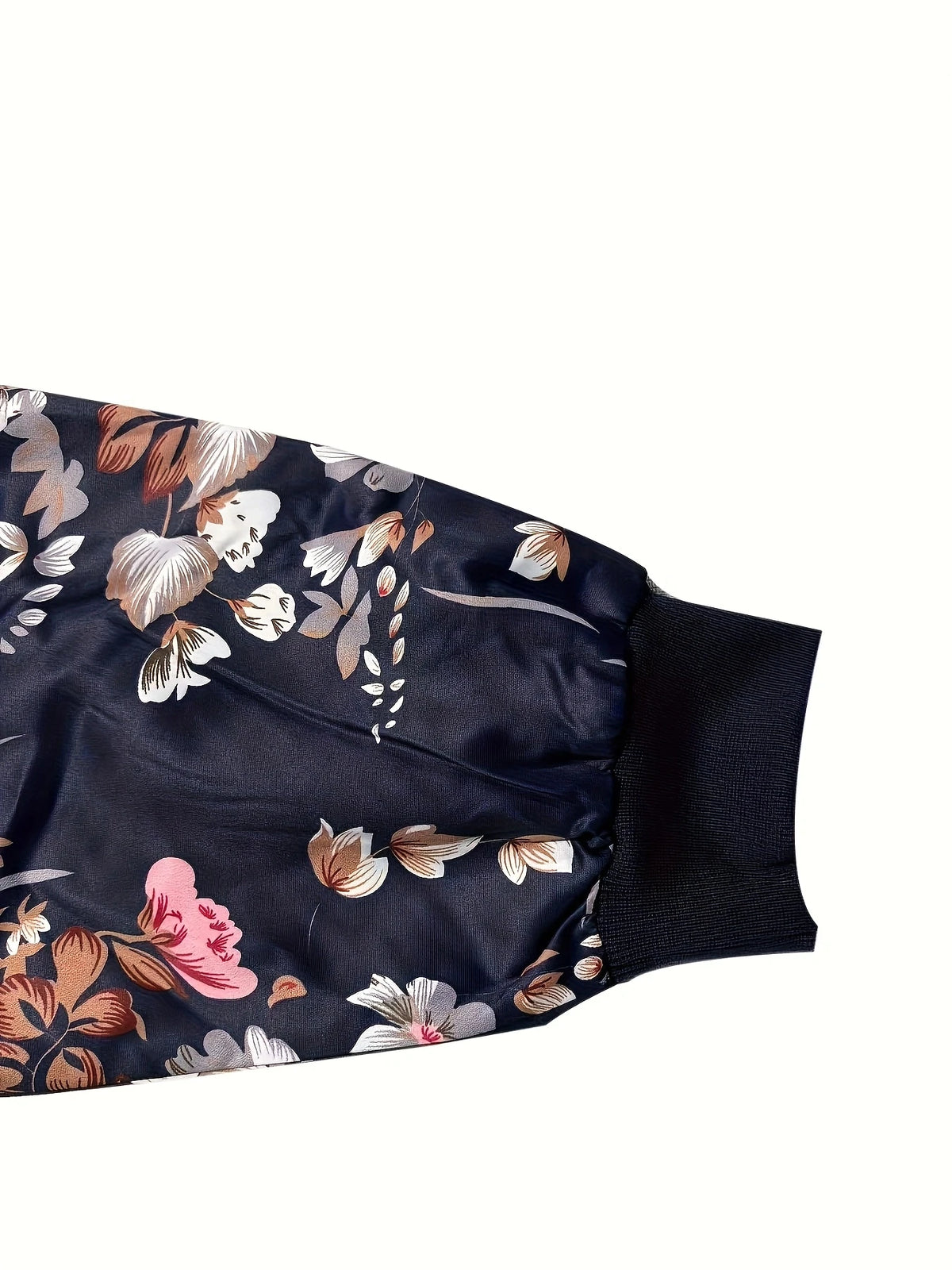 Women's Floral Print Zipper Baseball Jacket With Stand Collar