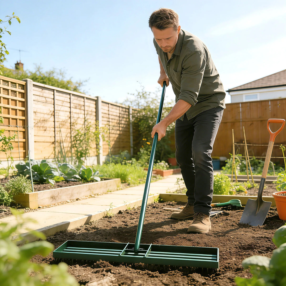 Outsunny Lawn Leveling Rake for Garden and Yard Care