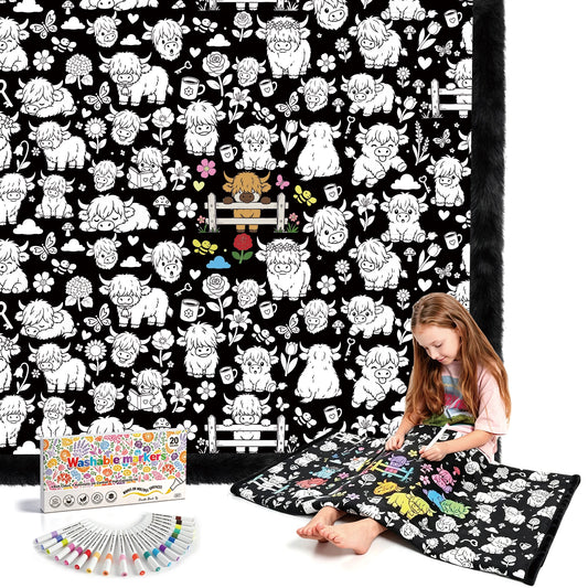 Washable Coloring Blanket With Markers, Doodle Mat for All Ages