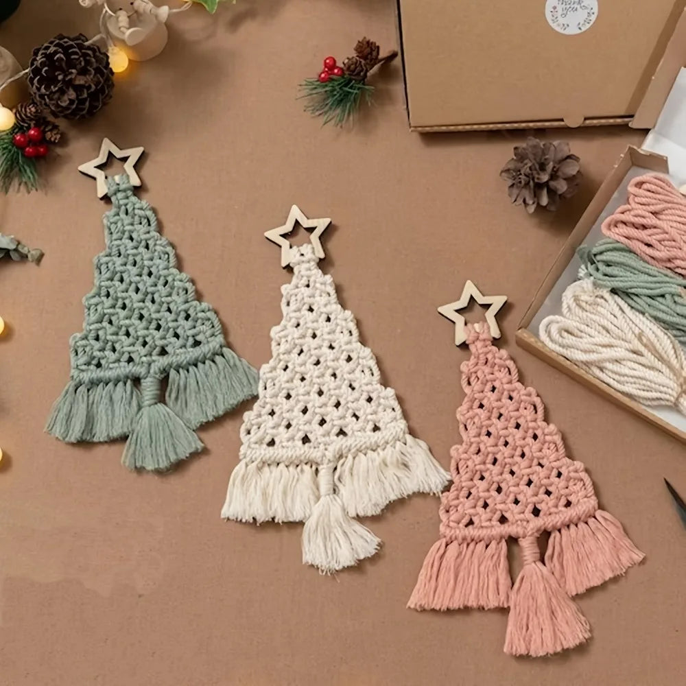 Christmas Tree Macrame DIY Kit With Cotton Cord And Tutorial