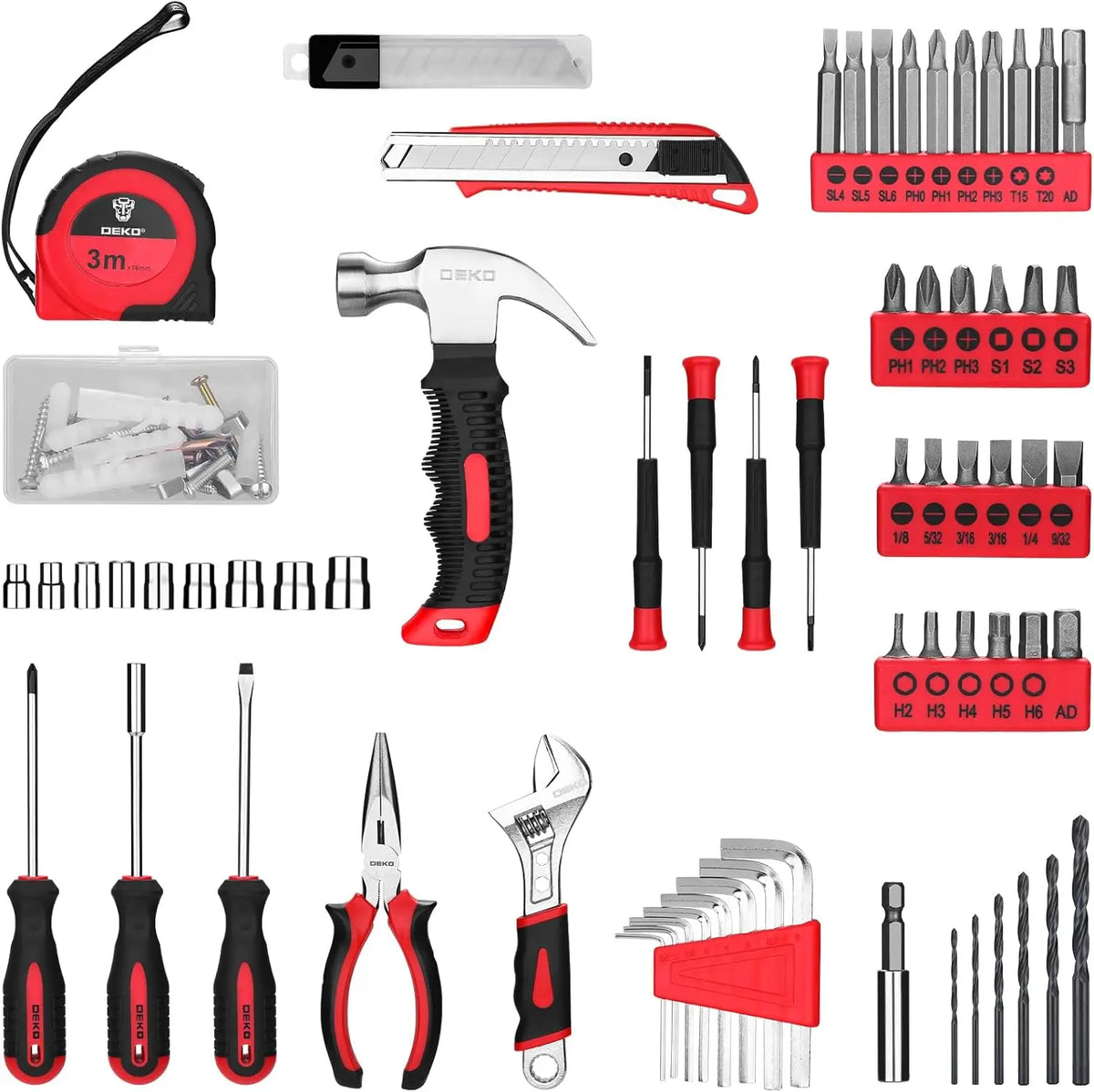 DEKO Cordless Drill Home Tool Kit With Essential Hand Tools