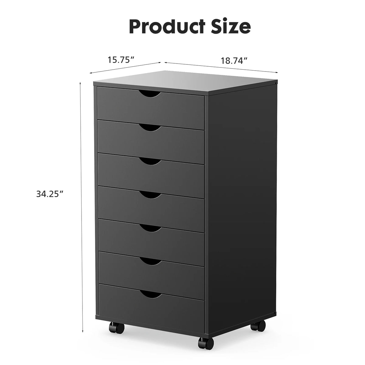 JHK Seven Drawer Wooden Dresser Storage Cabinet With Rolling Wheels