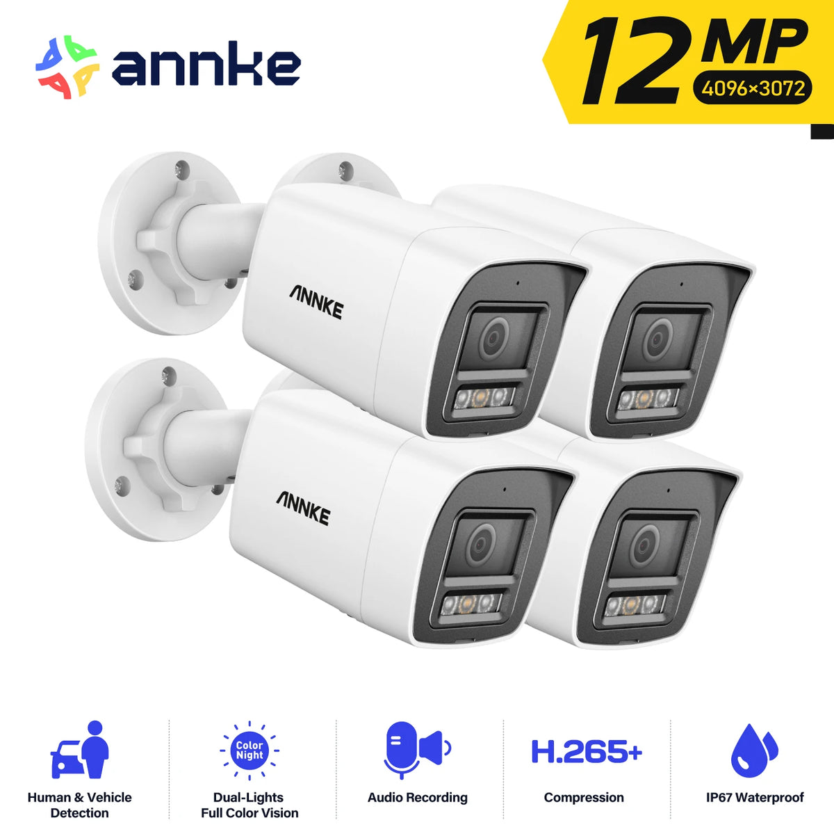 ANNKE C1200 12MP PoE Security Camera H.265+ 2.8MM 134° Wide angle outdoor camera IP67 Audio Color Night Vision cameras for home security