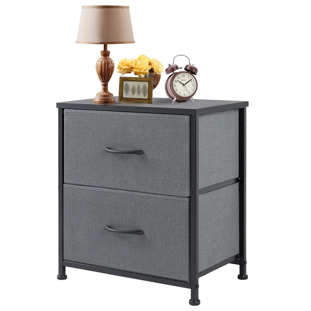JHK Modern Nightstand With Two Fabric Drawers Storage Cabinet