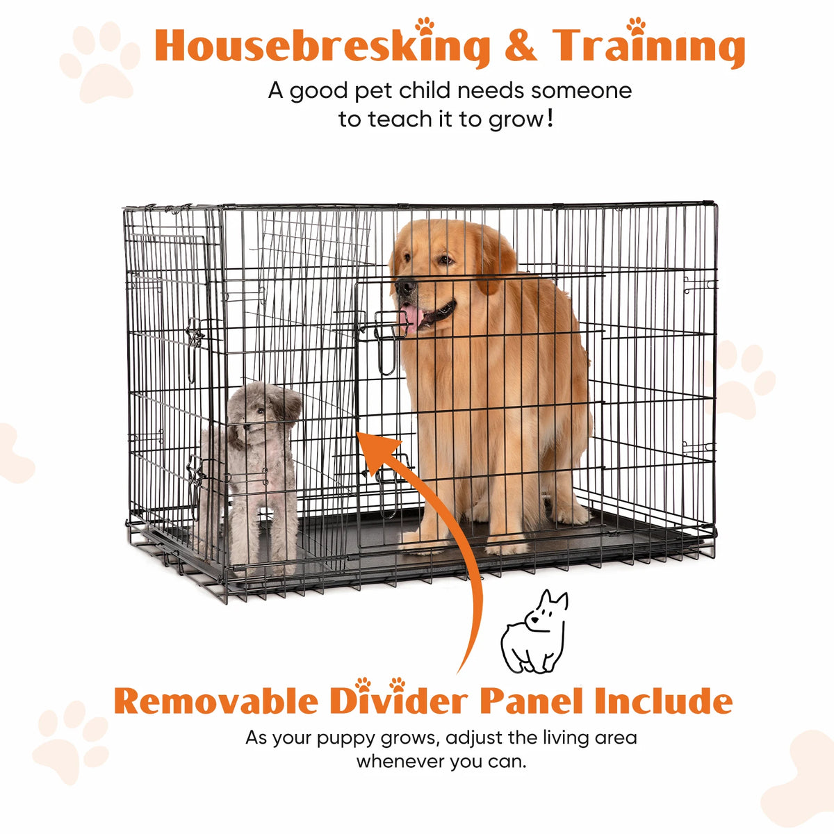 JHK Folding Metal Wire Dog Crate With Leak-Proof Pan