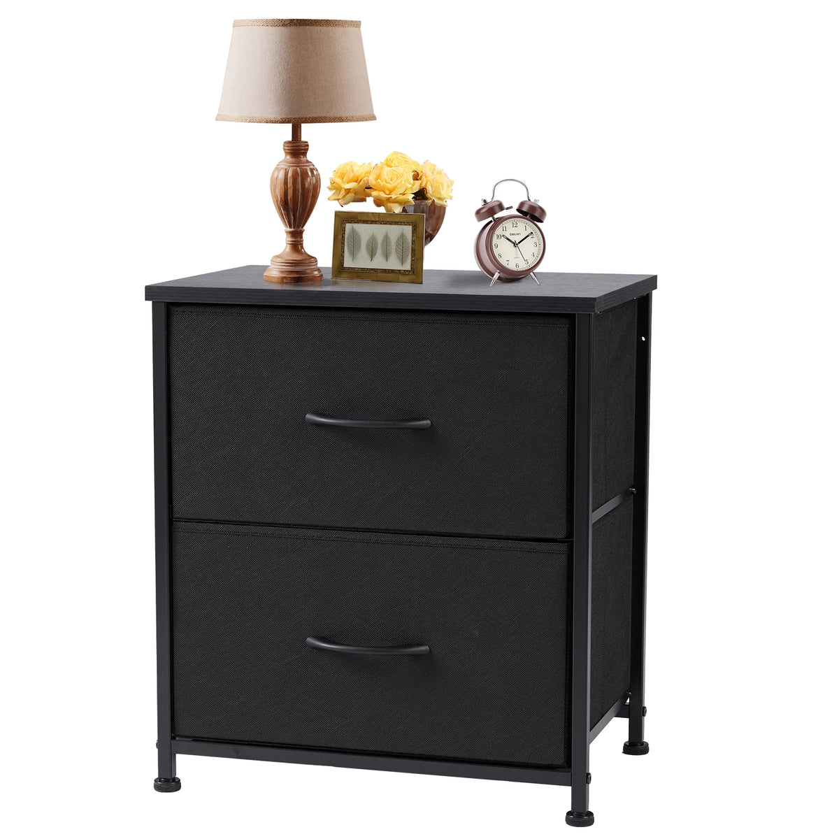 JHK Modern Nightstand With Two Fabric Drawers Storage Cabinet