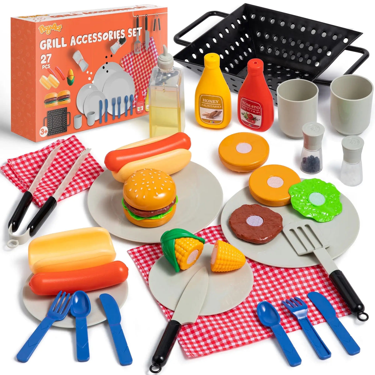 Joyfy Kids Kitchen Playset With BBQ Grill And Pretend Food Sets