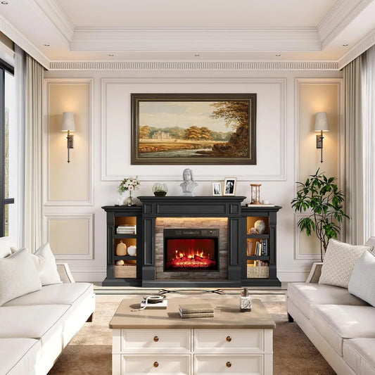 72" Electric Fireplace with Mantel, LED Light Fireplace TV Stand Entertainment Center for TVs up to 80",3D Realistic, Customized