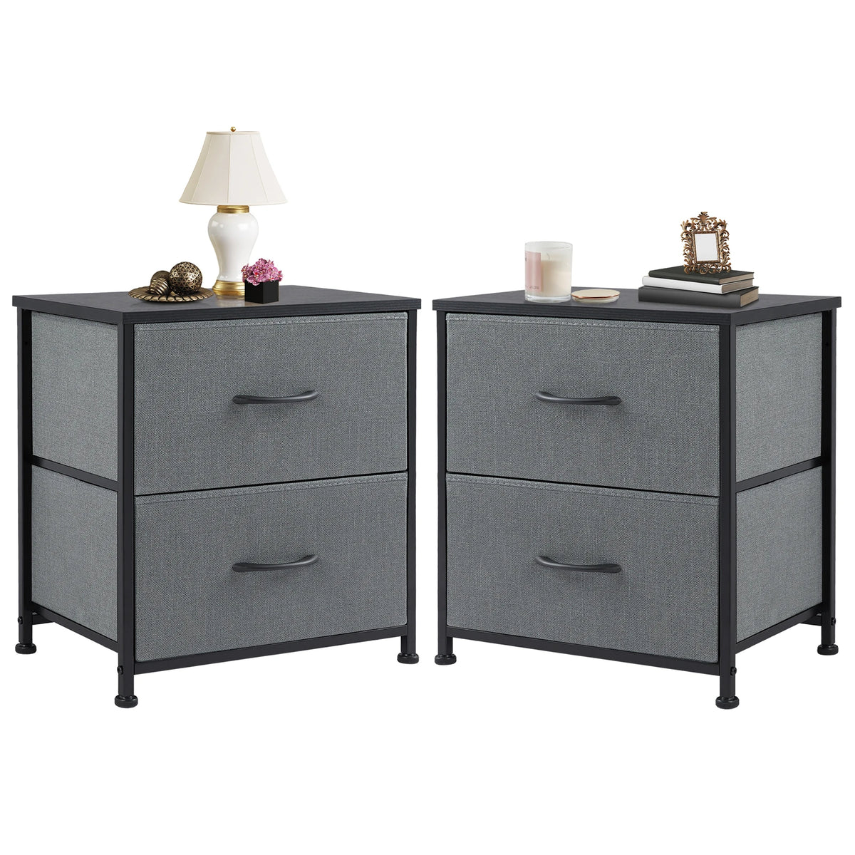 JHK Modern Nightstand With Two Fabric Drawers Storage Cabinet