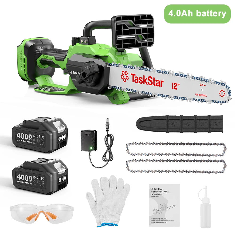 TaskStar Brushless Cordless Chainsaw With Auto Oiler And Safety Lock