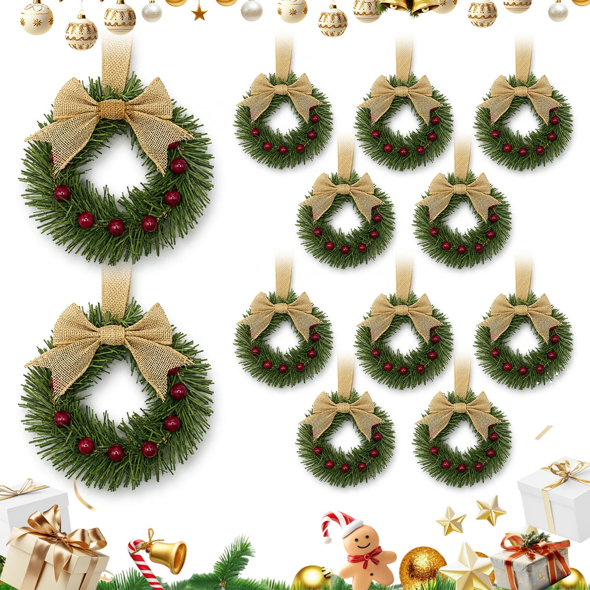HiMISS Christmas Wreaths With Pine Berry Bows For Holiday Decor