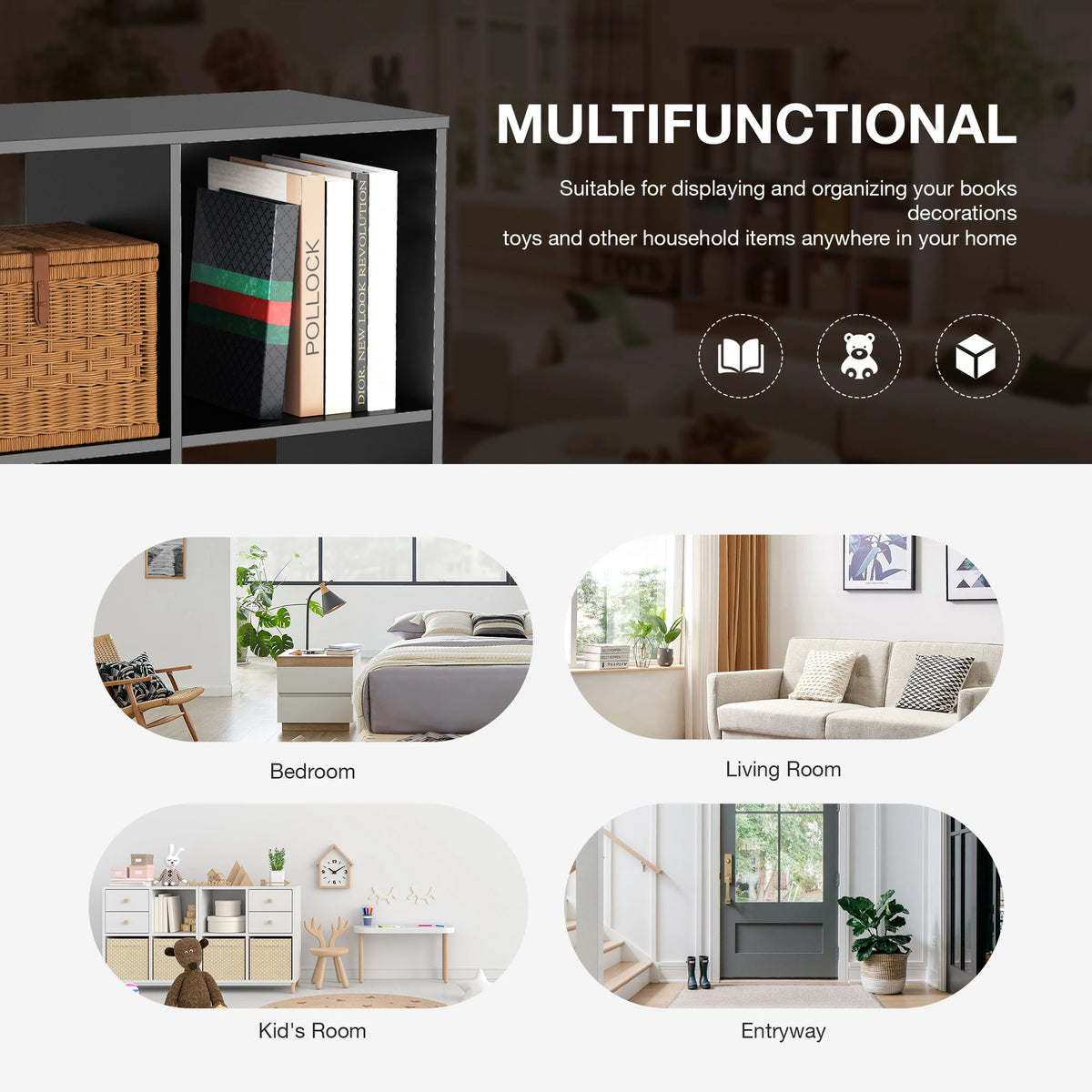 JHK Modern Wooden Cube Storage Organizer Bookshelf and Bookcase