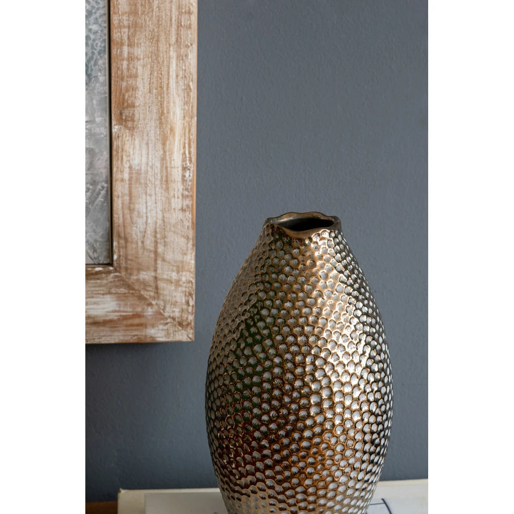 5.3x5.3x11 Inch Textured Bronze Ceramic Decor Vase, Modern Accent Flower Vase for Living Room Entryway Tabletop Shelf Home Ornament Display