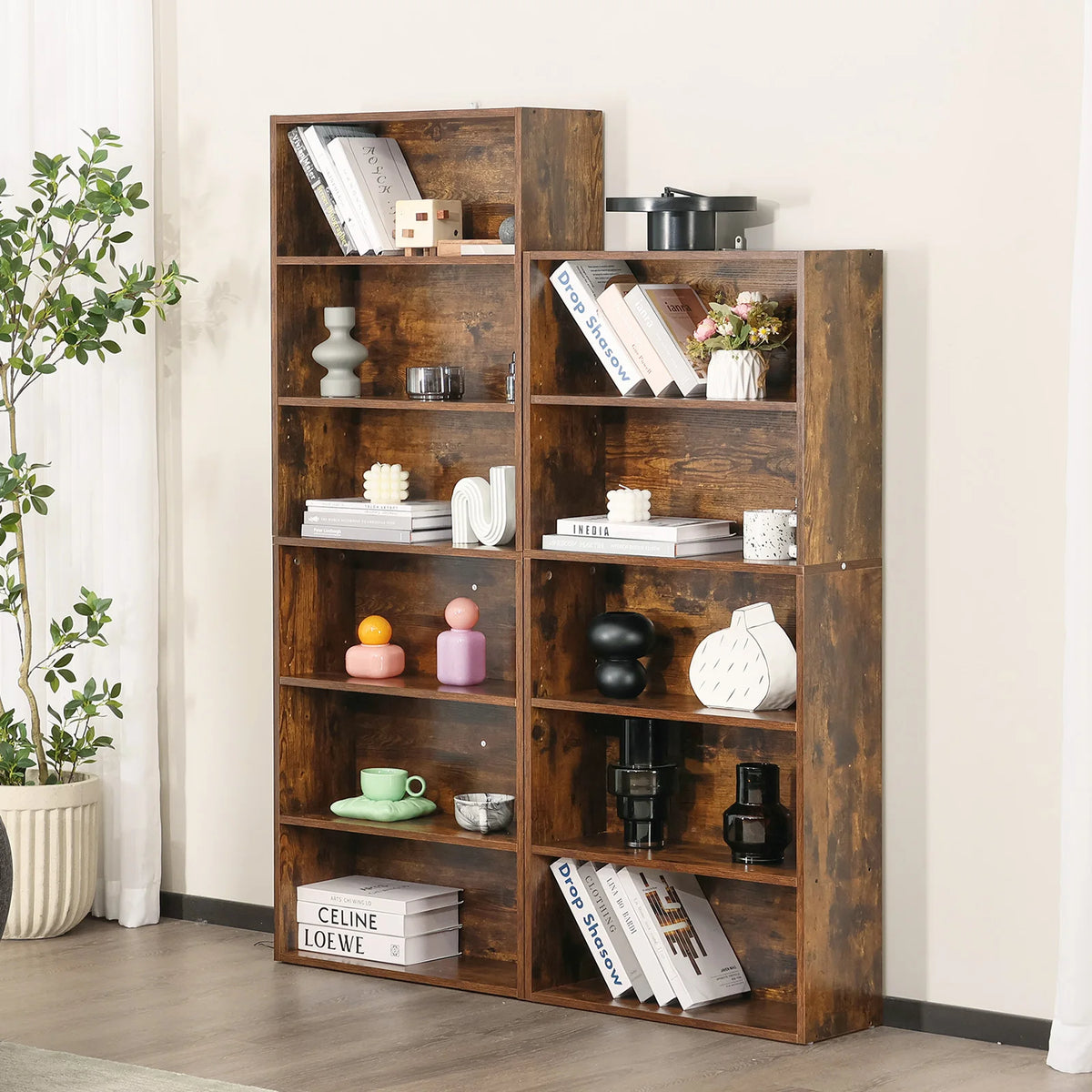 JHK Modern Wooden Bookcase for Living Room and Home Office
