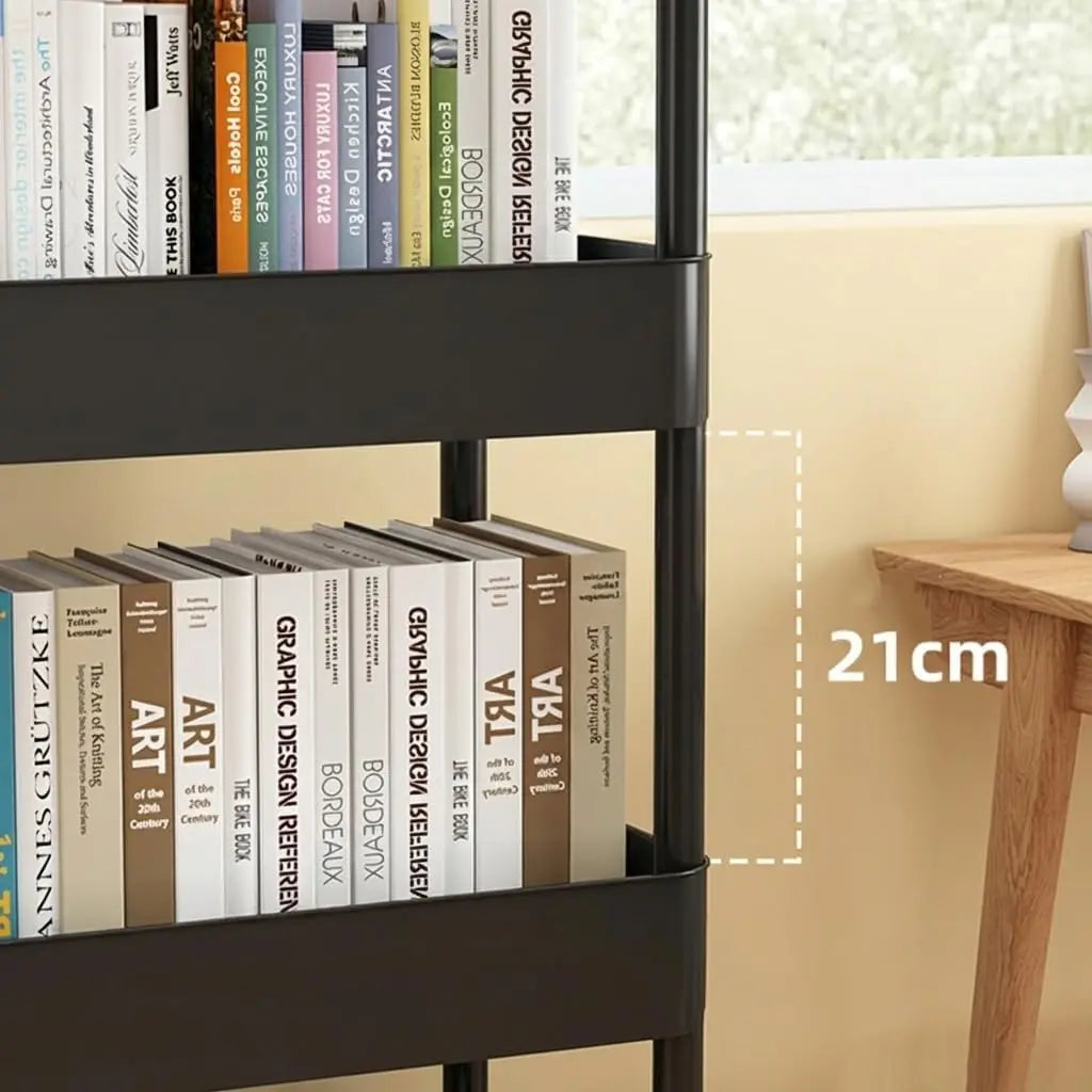 5-Tier Rolling Cart, Plastic Storage Cart with Handle, Plastic Utility Shelving, Space-Saving Mobile Organizer Carts for Kitchen, Bathroom, Laundry, Black