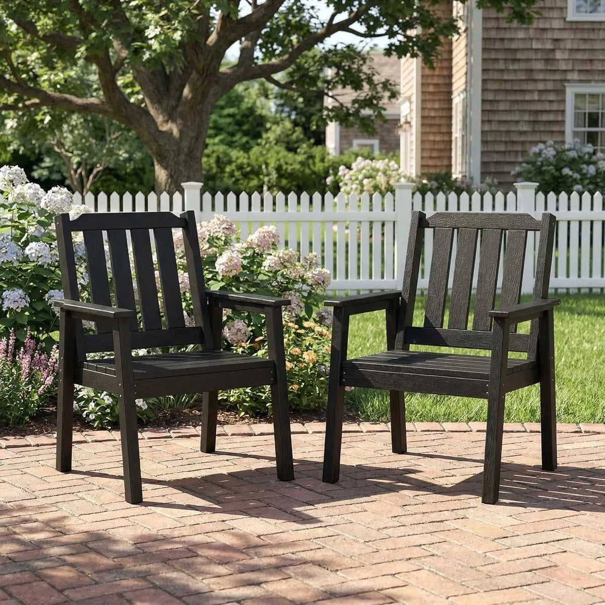 Garvee 2PCS Patio Dining Chairs 650 lbs Capacity Heavy-Duty Frame Slatted Seat Garden Balcony Chair Waterproof for Deck Porch, Poolside