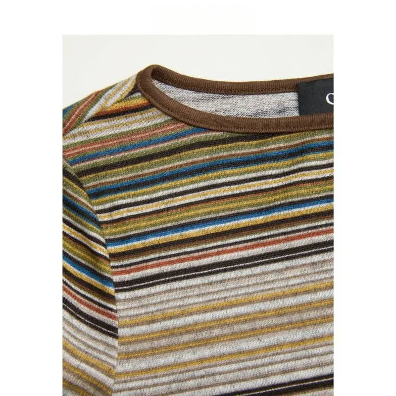 Womens Striped V Neck Bell Sleeve Knit Mini Dress Fashion