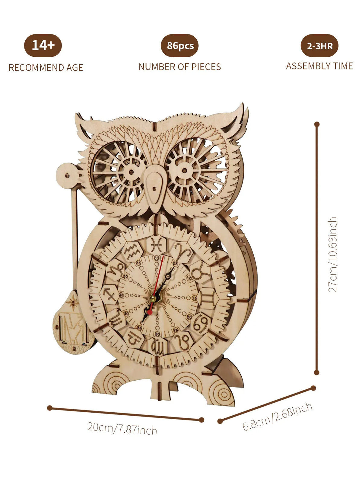 DIY 3D Wooden Puzzle Owl Clock Creative Building Kit