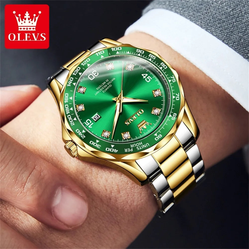 Olevs 9988 Men Quartz Watch Luxury Stainless Steel Waterproof