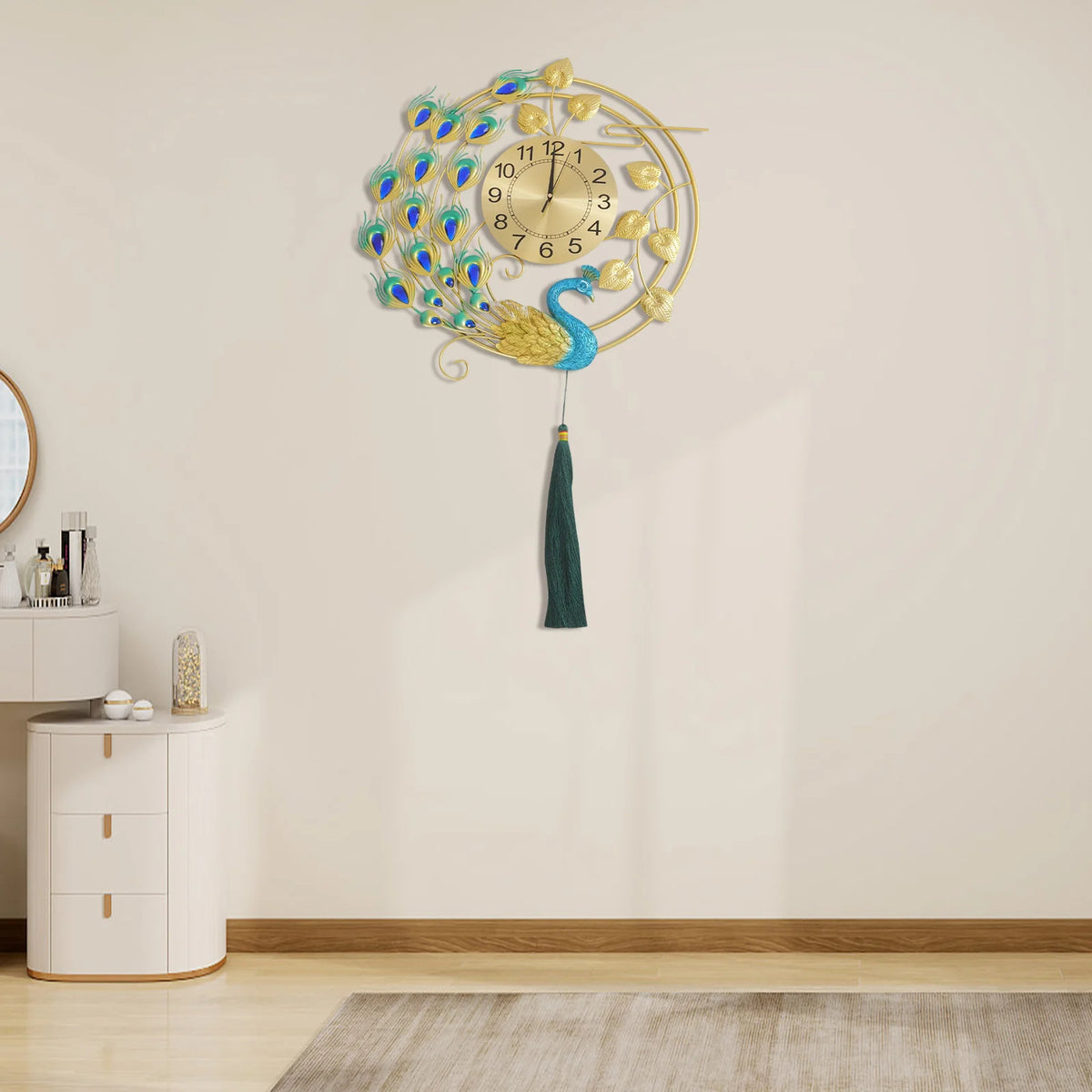 Decorative Peacock Wall Clock With Silent Quartz Movement For Home