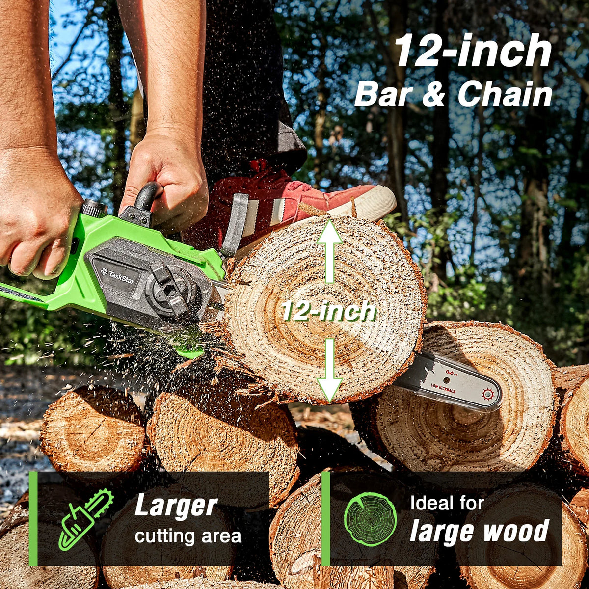 TaskStar Brushless Cordless Chainsaw With Auto Oiler And Safety Lock