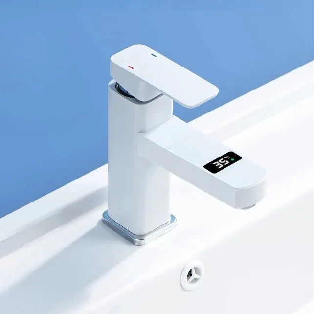 Square Digital Display Temperature Controlled Mixer Tap Hot Cold Water Faucet Household Bathroom Washbasin Cabinet