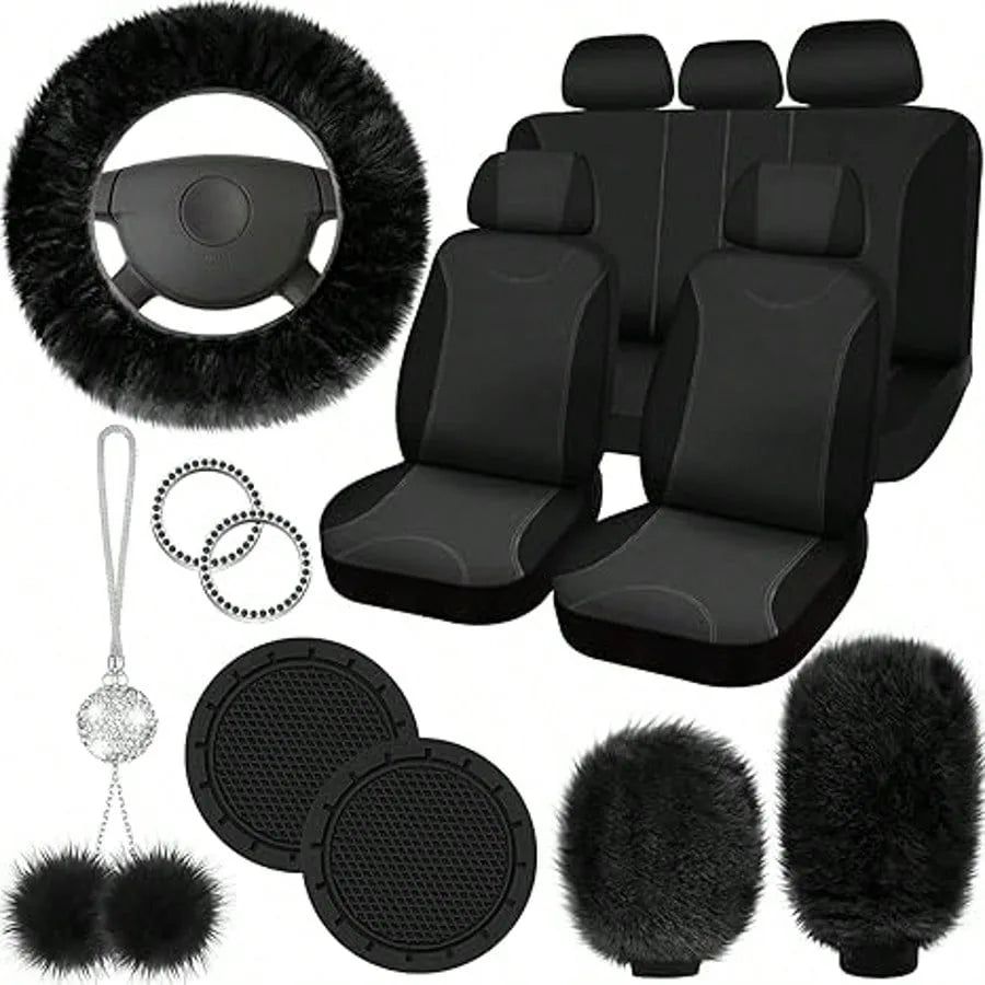 Universal Car Seat Cover Set With Fluffy Fleece Accessories