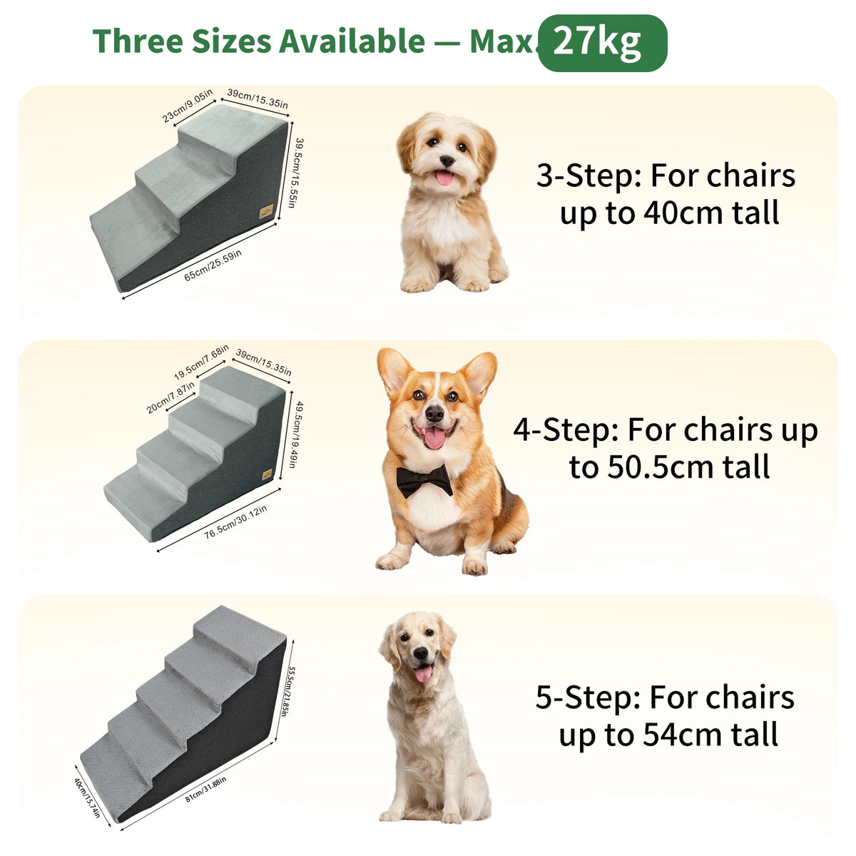 Foam Dog Stairs for Beds and Sofas with Washable Cover